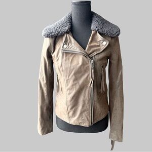 ABERCROMBIE AND FITCH Tan Aviator Moto Jacket Vegan Suede Pilot